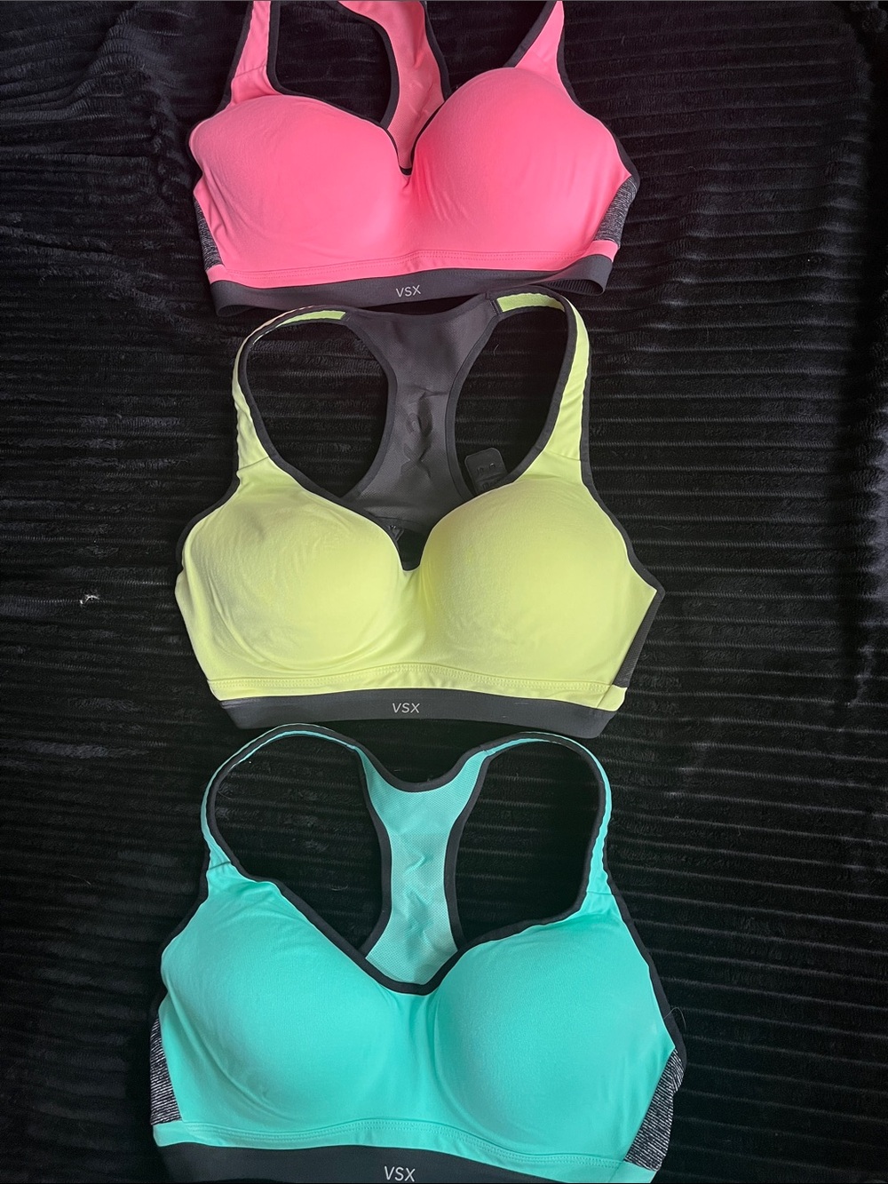 VSX Colorblock Racerback Sports Bras - Hot Pink, Neon Yellow, Teal